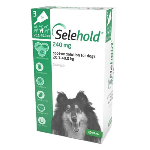 Selehold (Selamectin) For Large Dogs 44-88lbs Green 240mg/2.0ml 12 Pack