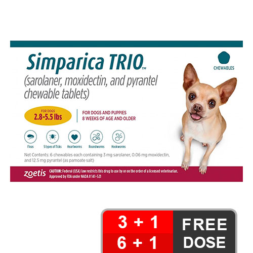 Simparica Trio For Dogs 2.8-5.5 Lbs Gold 12 Chews