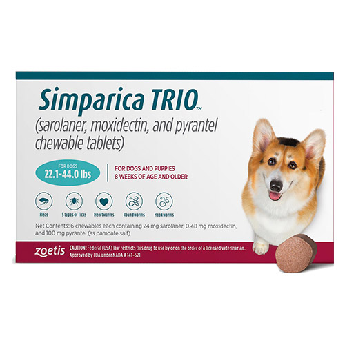 Simparica Trio For Dogs 22.1-44 Lbs Teal 12 Chews