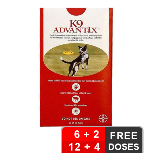 K9 Advantix Large Dogs 21-55 Lbs Red 6 + 2 Free