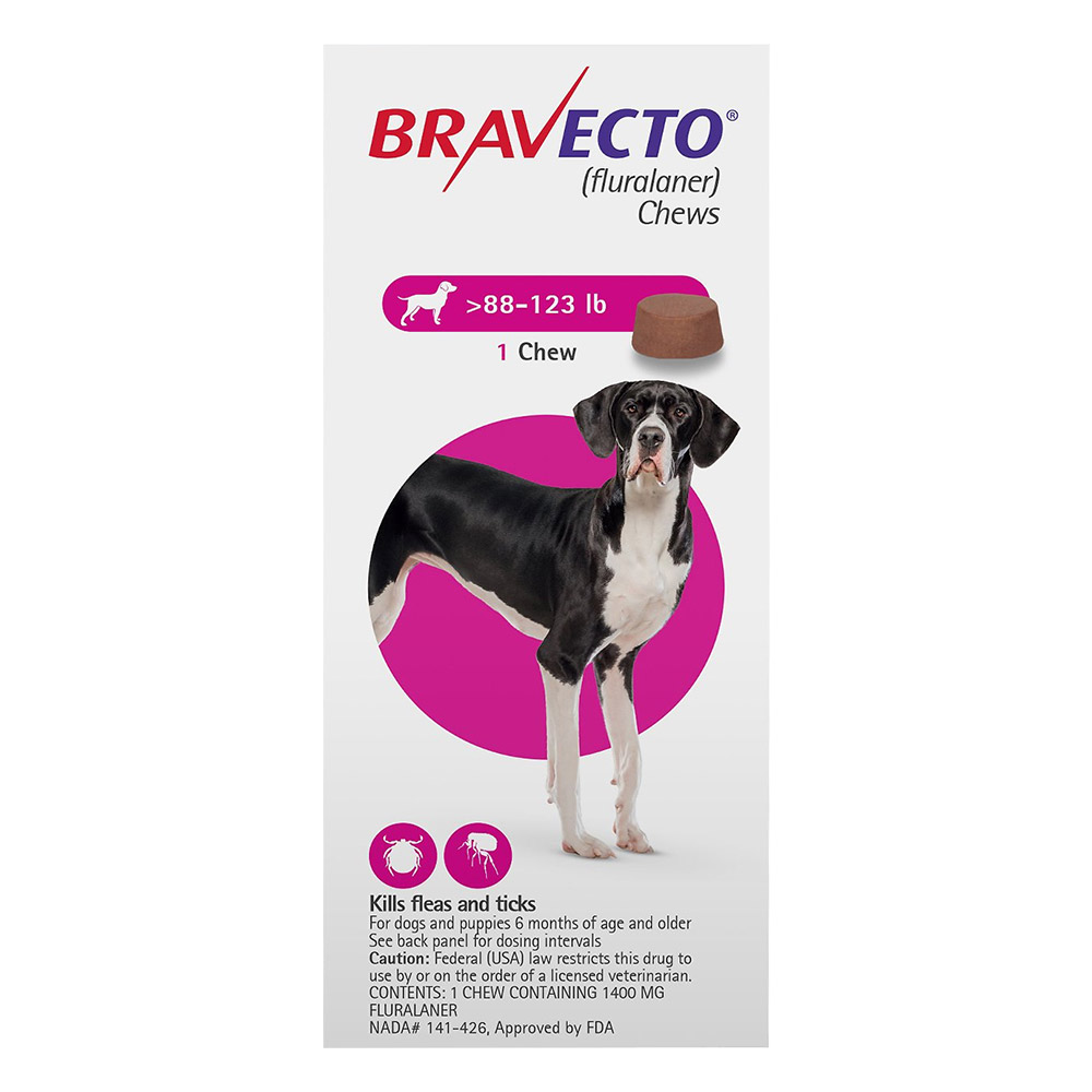Bravecto For Extra Large Dogs 88-123lbs Pink 2 Chews