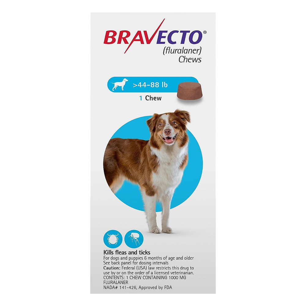 Bravecto For Large Dogs 44-88lbs Blue 3 Chews