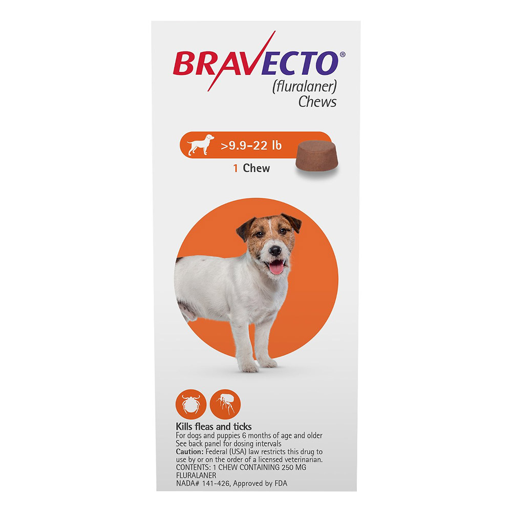Bravecto For Small Dogs 9.9-22lbs Orange 2 Chews