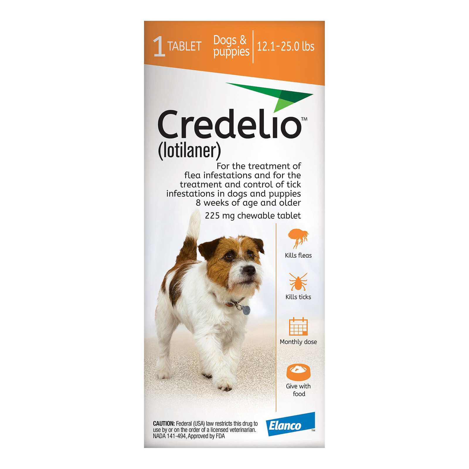 Credelio For Dogs 12 To 25 Lbs 225mg Orange 12 Doses