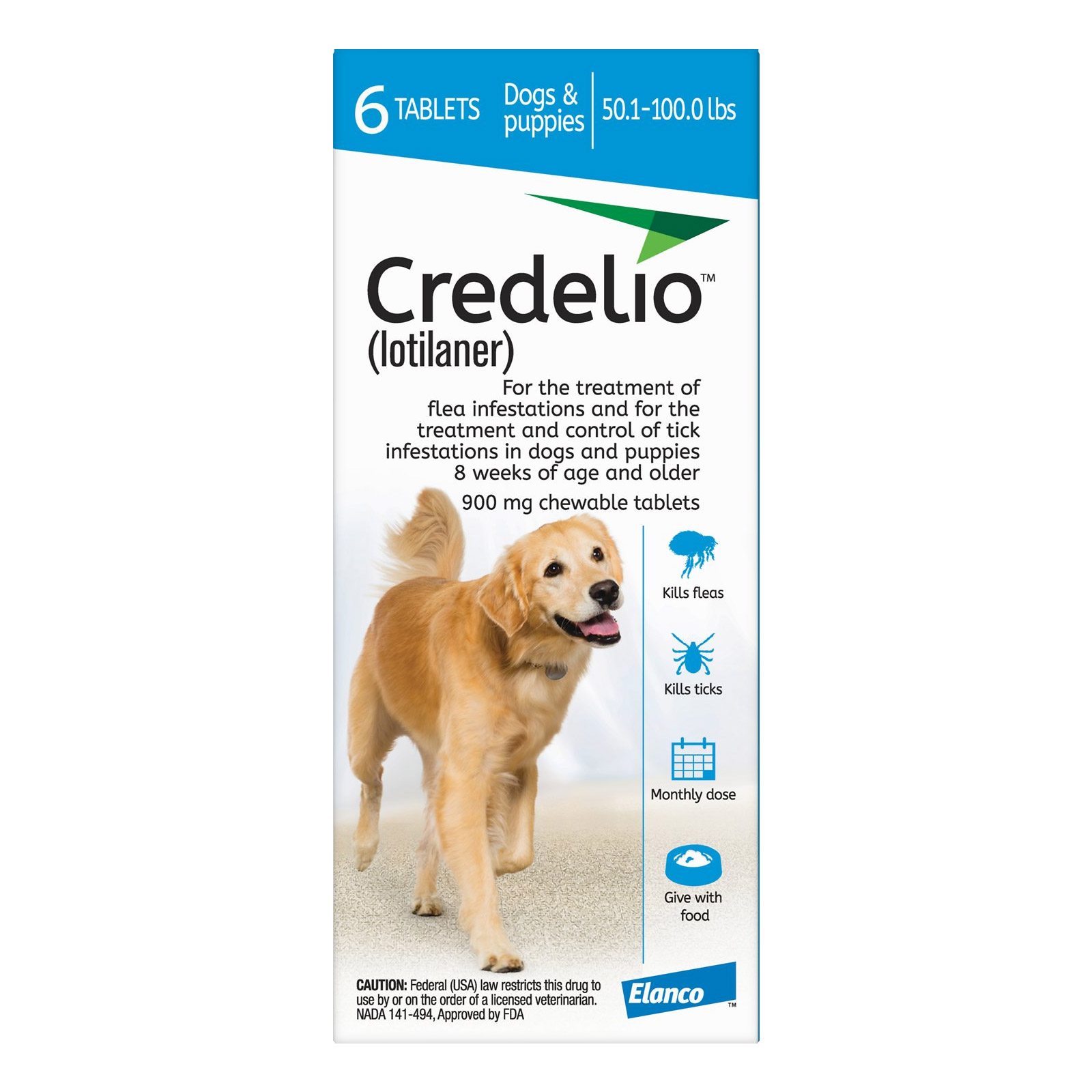 Credelio For Dogs 50 To 100 Lbs 900mg Blue 12 Doses
