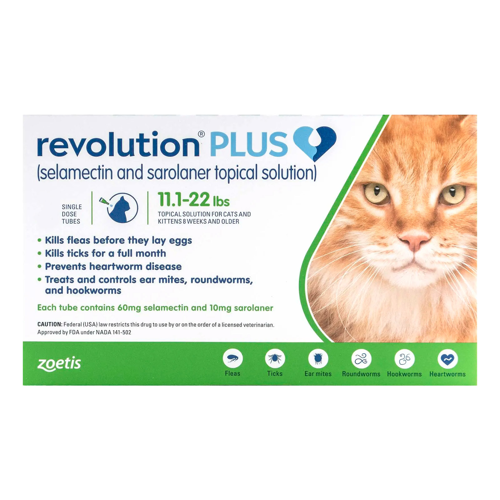 Revolution Plus For Large Cats 11-22lbs 5-10kg Green 12 Pack