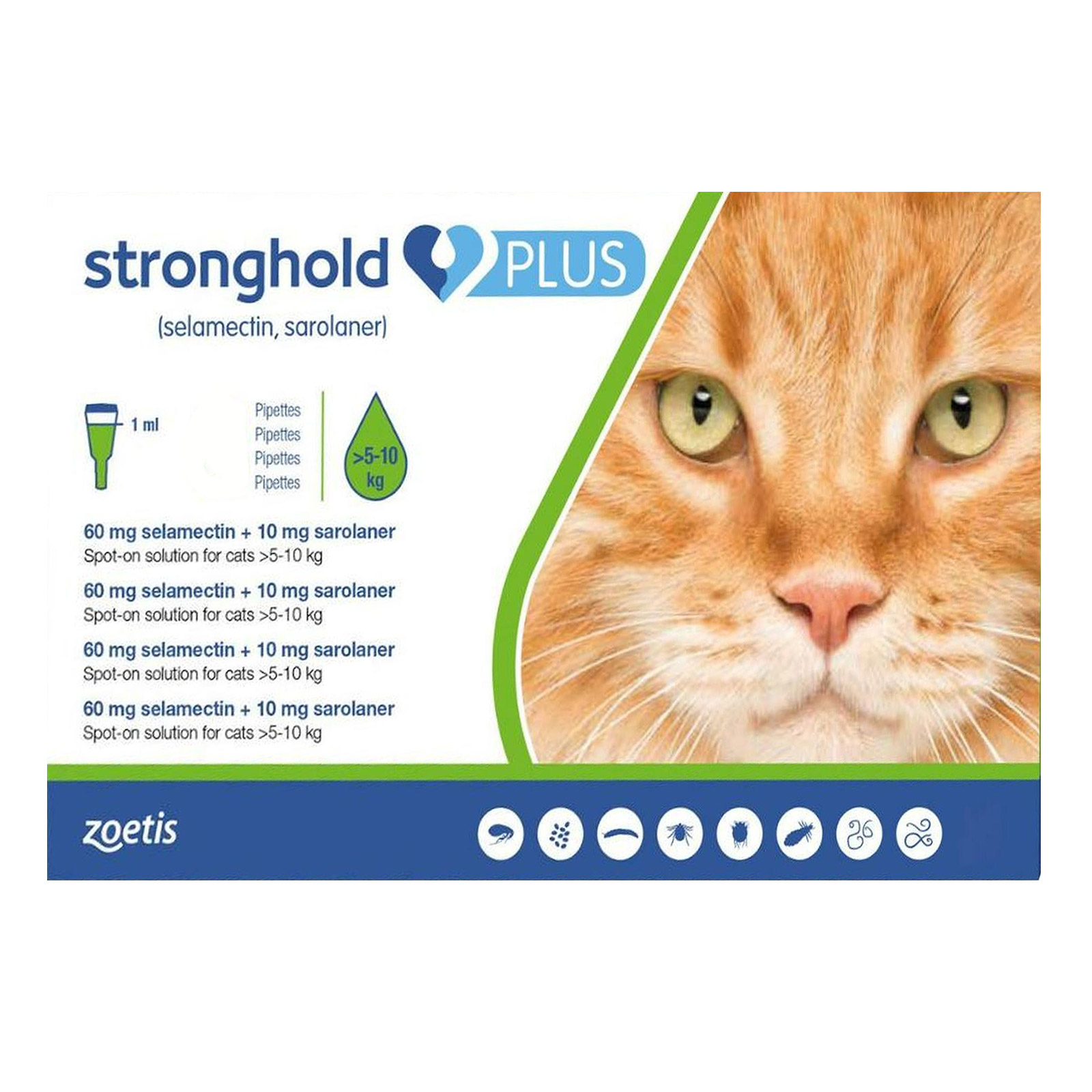 Stronghold Plus For Large Cats 11-24lbs 5-10kg Green 12 Pack