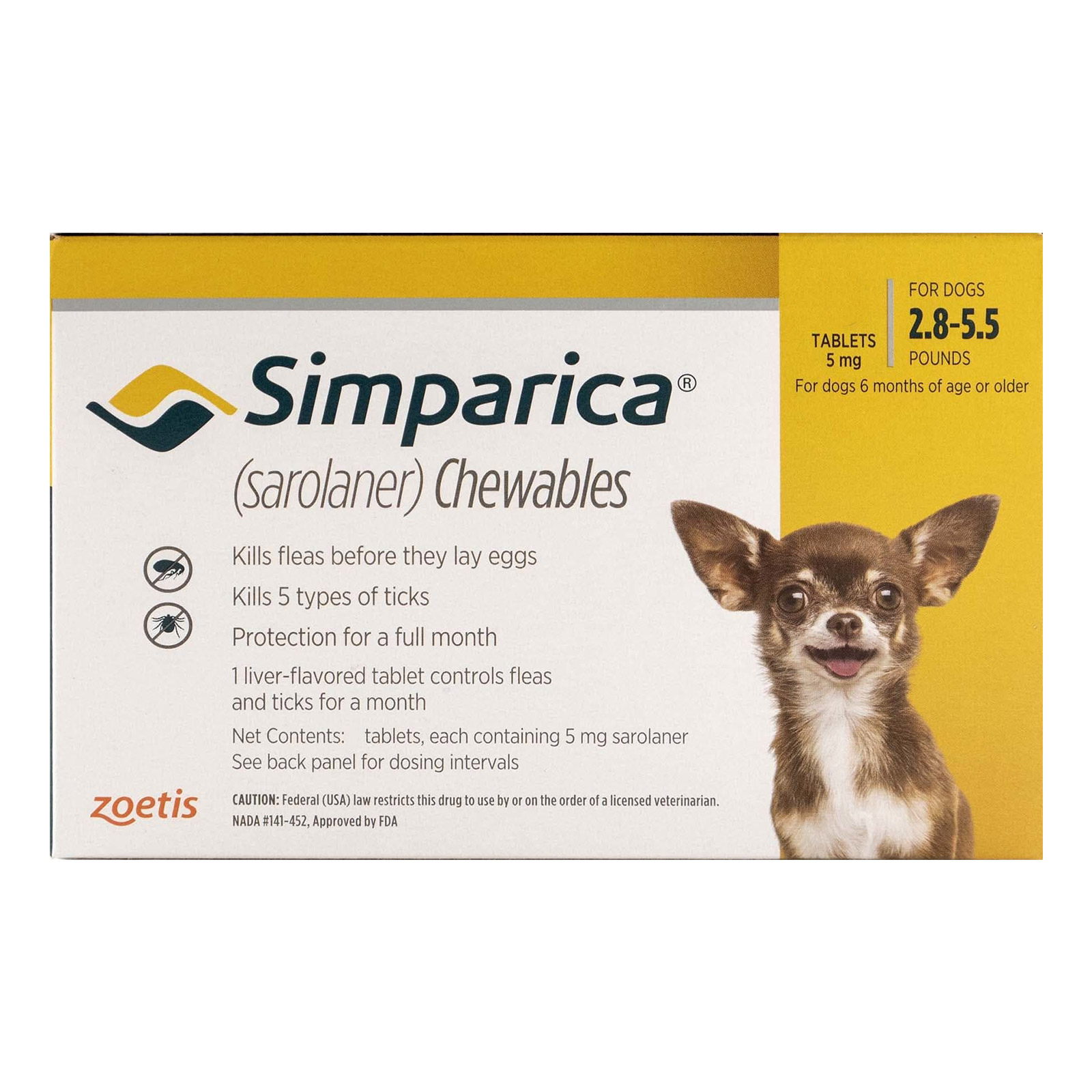 Simparica Chewables For Dogs 2.8-5.5 Lbs Yellow 6 Doses