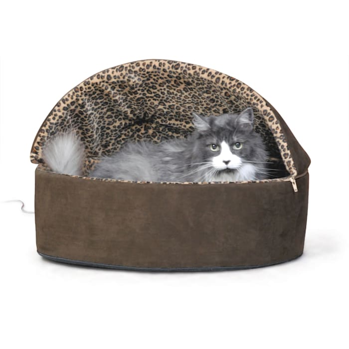K&H Mocha Leopard Thermo-Kitty Bed Deluxe Heated Cat Bed, 20" L x 20" W, Large, Brown