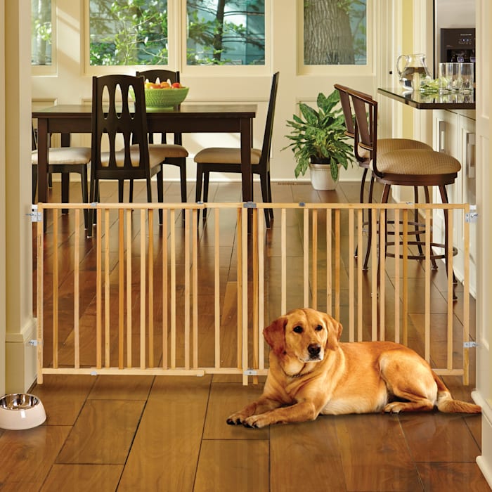 North States My Pet Extra Wide Swing Pet Gate, 60"-103" L x 27" H, Natural Wood