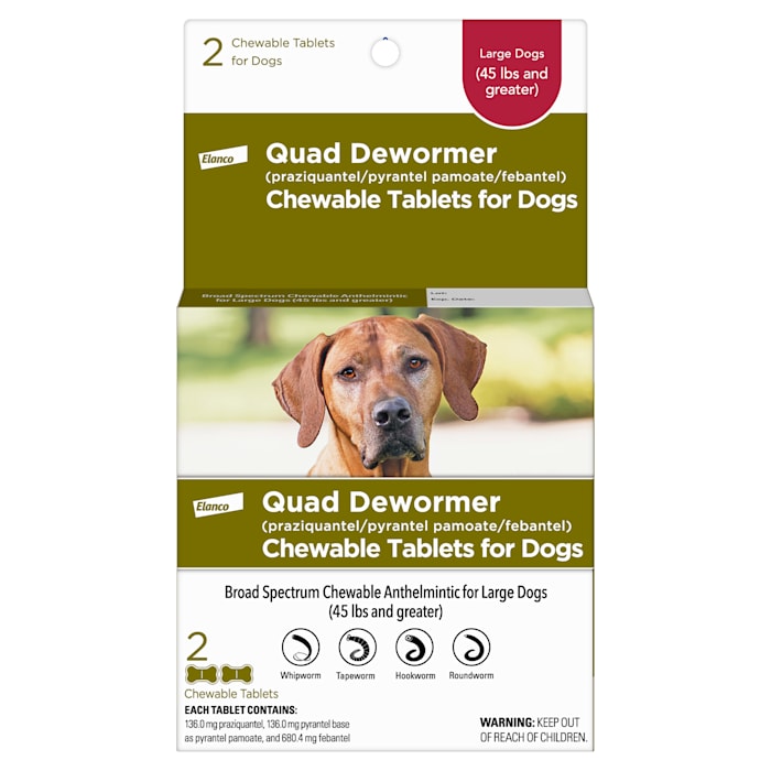 Elanco Quad Dewormer Tablets for Dogs Over 45 lbs., Pack of 2