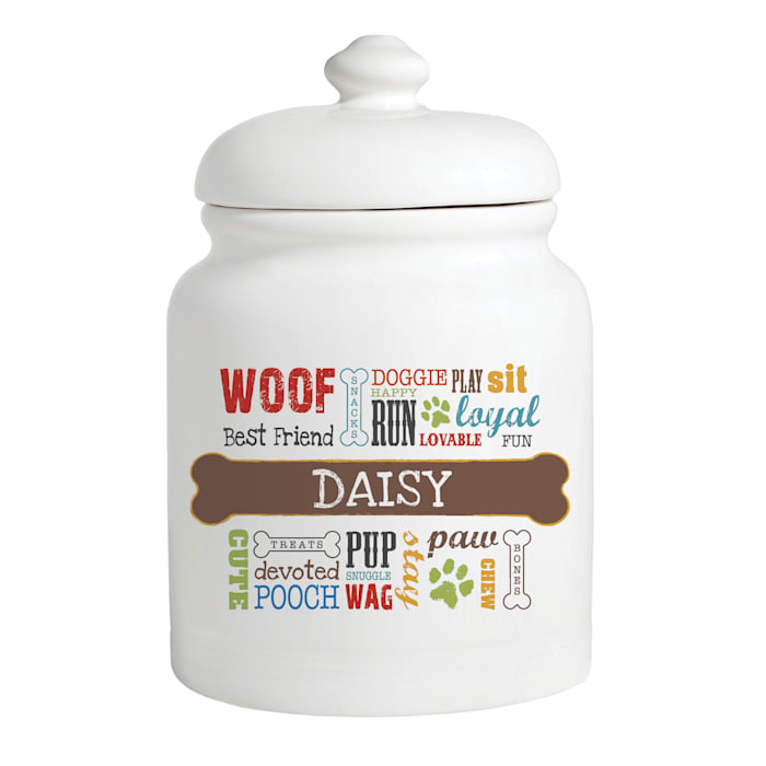 Custom Personalization Solutions Multi-Colored Personalized Dog Words Treat Jar, White
