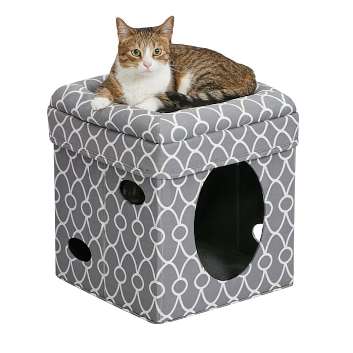 Midwest Curious Cat Cube in Gray, 16.5" H, Brown