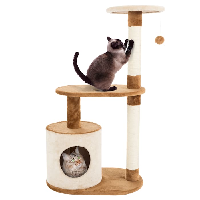 PETMAKER 3 Level Cat Tree Condo with Scratching Posts in Brown, 37.5" H, Brown / Tan