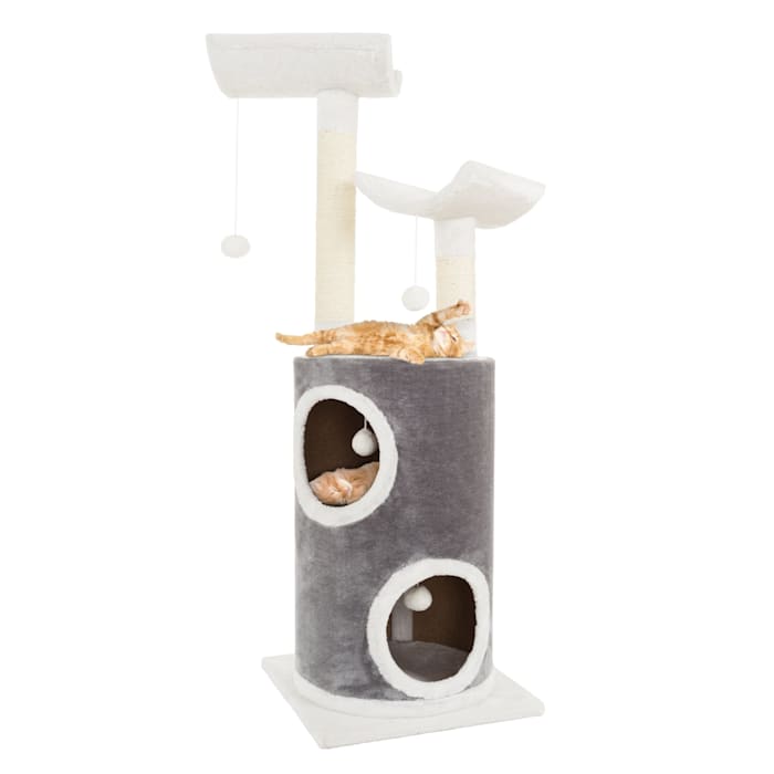 PETMAKER 5 Level Cat Tree Double Decker Condo with 4 Toys and 2 Scratching Posts in Gray, 44.75" H, Gray / White