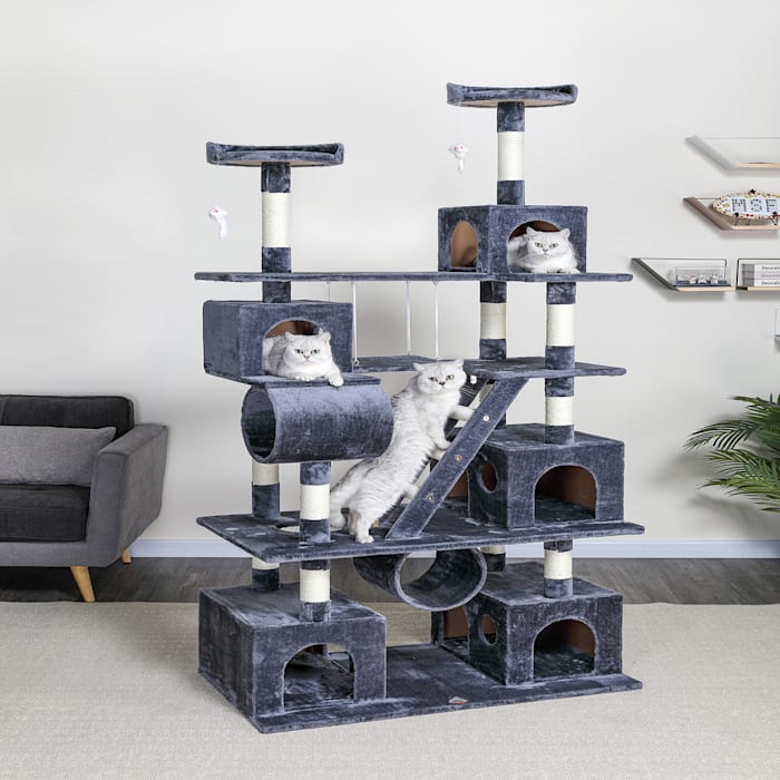 Go Pet Club Gray Cat Tree Climber with Swing and Sisal Scratching Post, 87" H