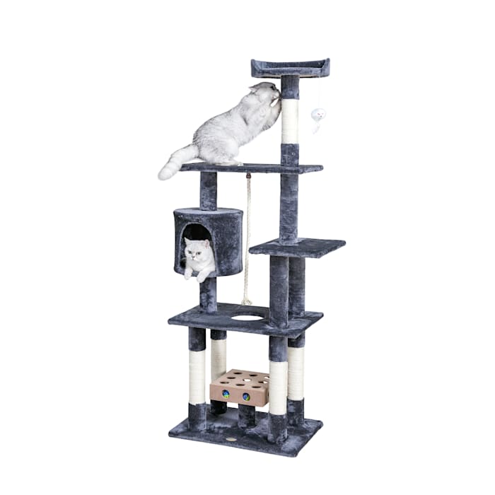 Go Pet Club IQ Busy Box Cat Tree Condo with Sisal Covered Scratching Posts SF051, 67" H, 16.25 IN, Gray