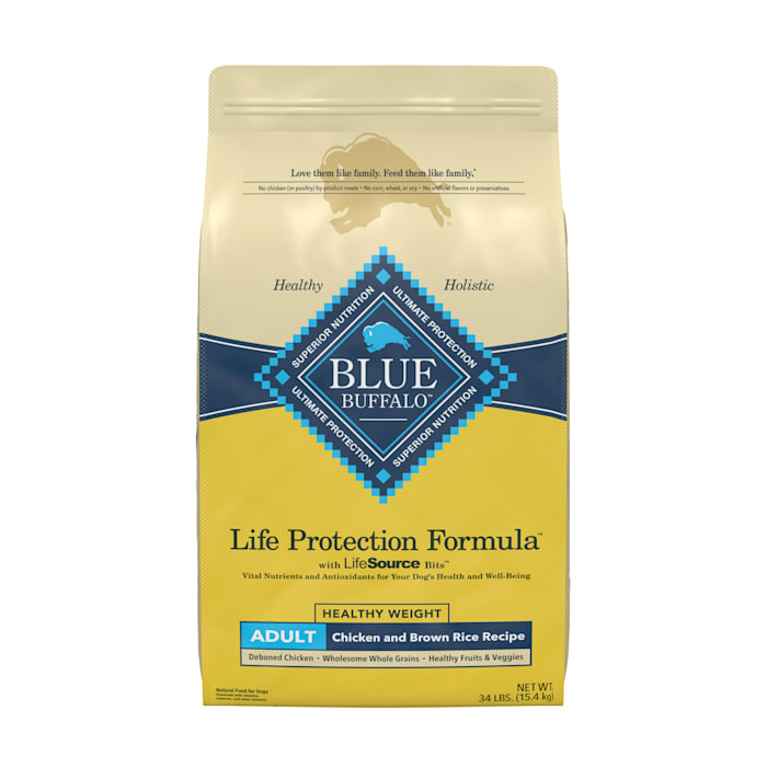 Blue Buffalo Life Protection Formula Natural Adult Healthy Weight Chicken and Brown Rice Dry Dog Food, 34 lbs.