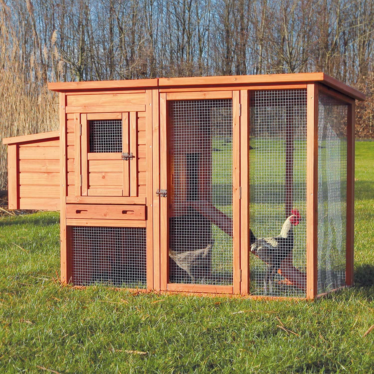 TRIXIE Natura Flat Roof Chicken Coop with Outdoor Run