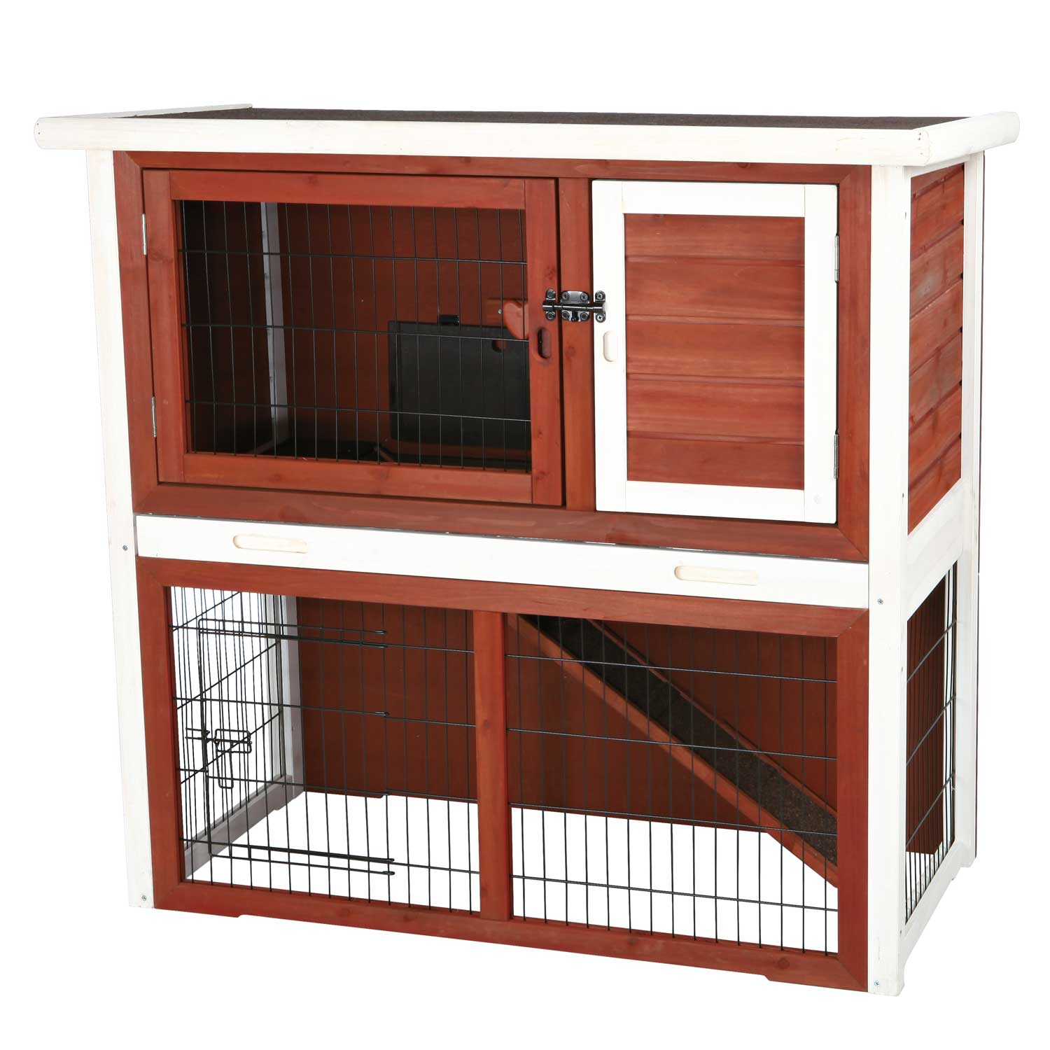 TRIXIE Natura Animal Hutch with Enclosure in Brown & White