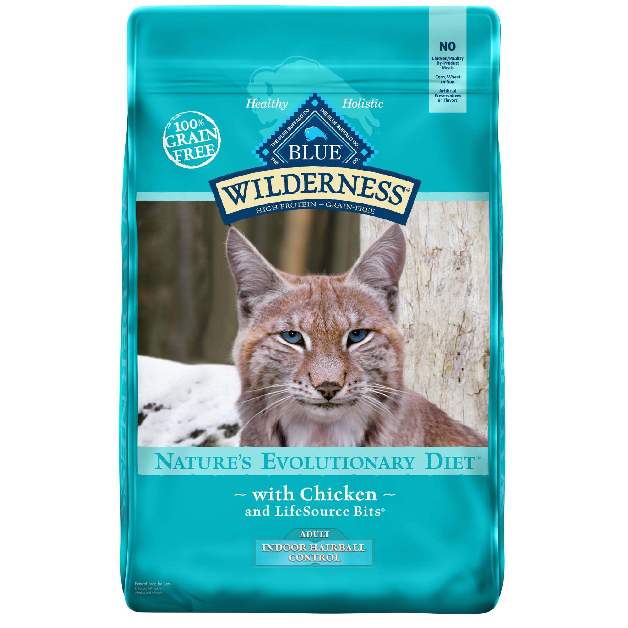 Blue Buffalo Wilderness Natural Adult High Protein Grain Free Indoor Hairball Control Chicken Dry Cat Food