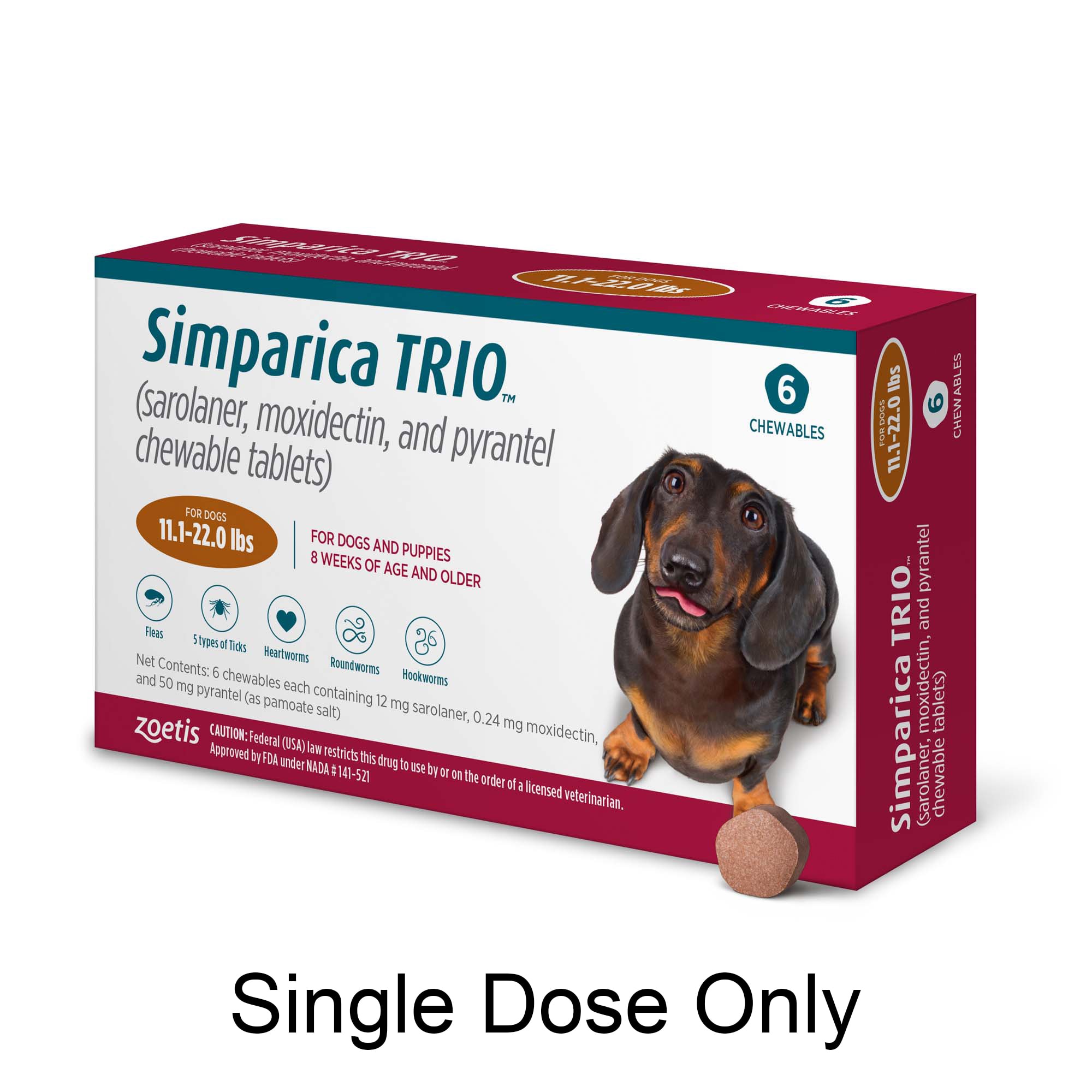 Simparica Trio 11.1-22 lbs. Dogs, 1 Month Supply, 1 CT