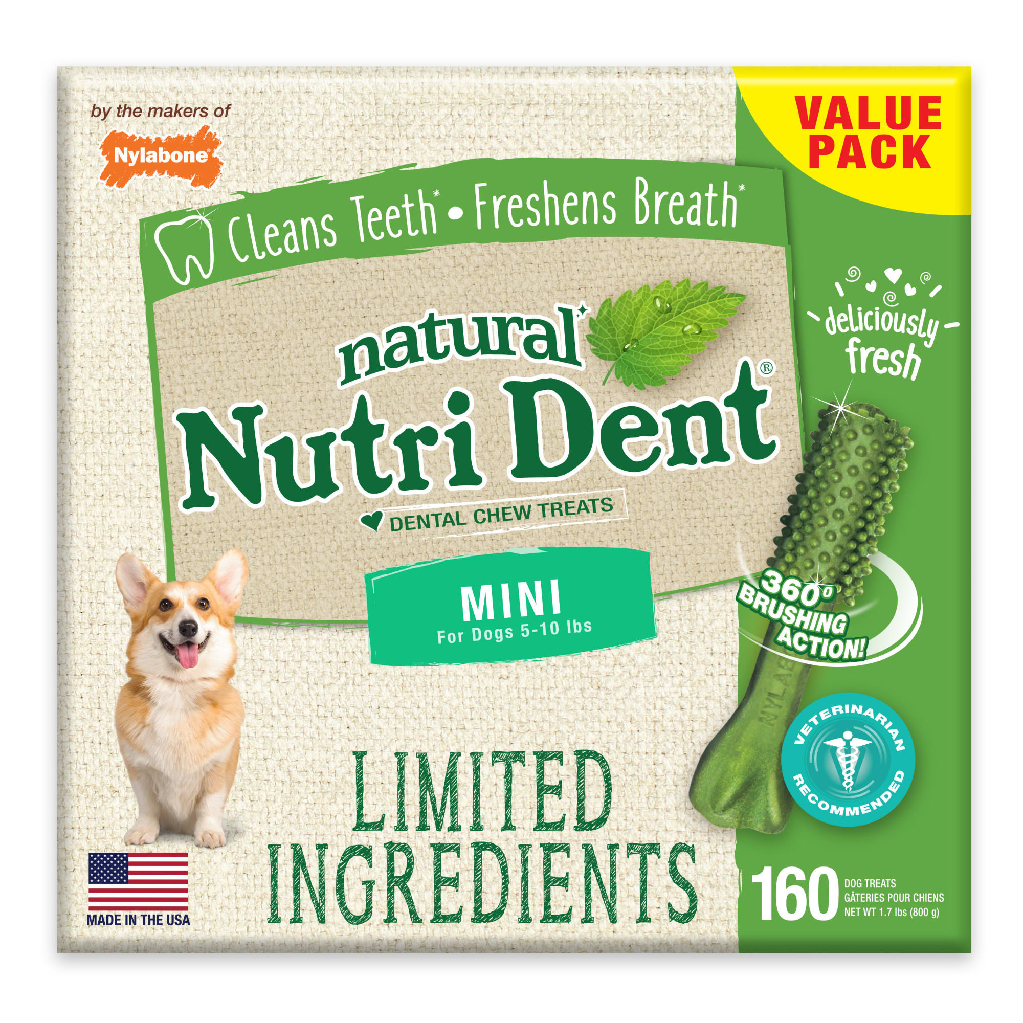 Nylabone Nutri Dent Natural Dental Fresh Breath Flavored Chew Mini Dog Treats