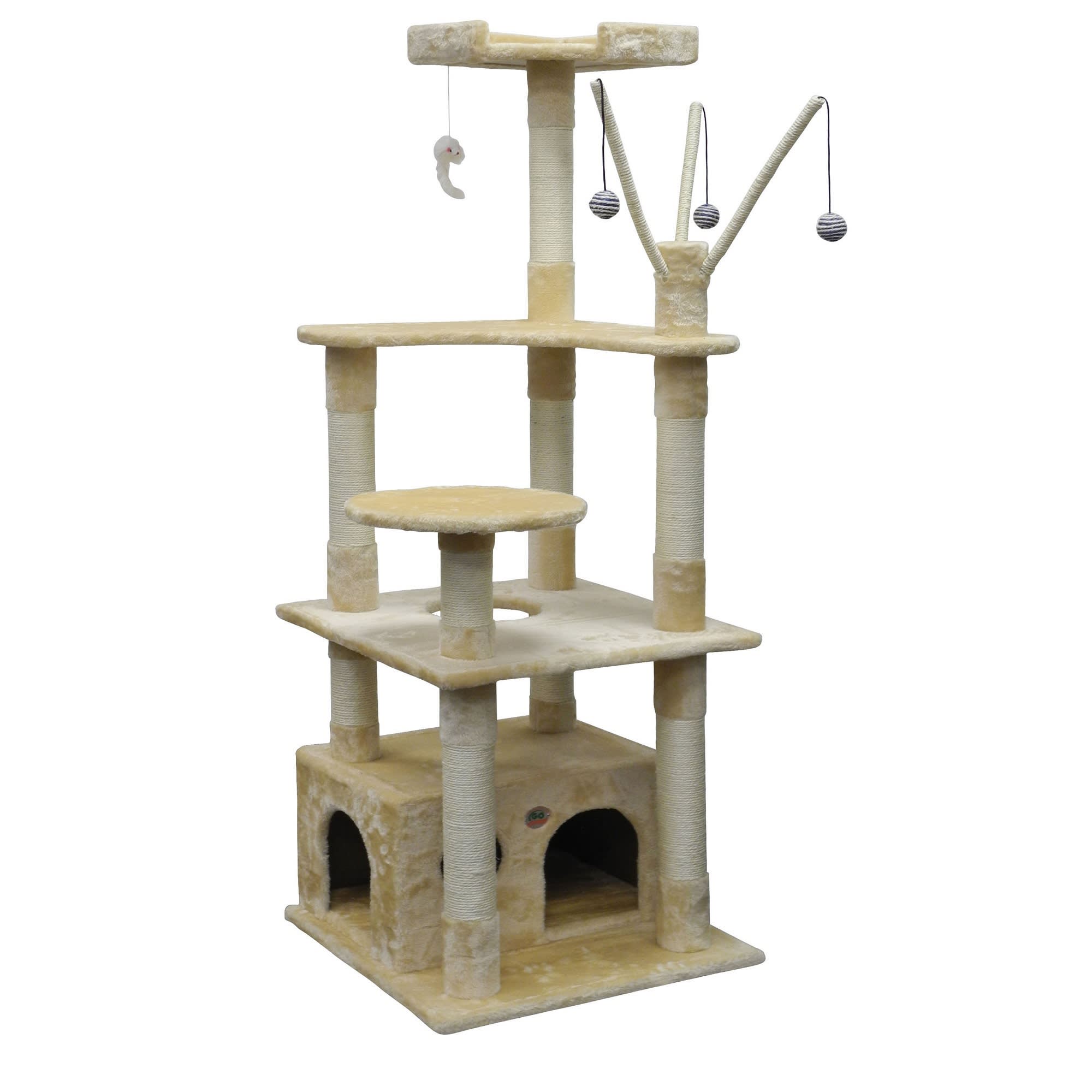 Go Pet Club Beige 65.5" Cat Tree Condo with Dangling Toys