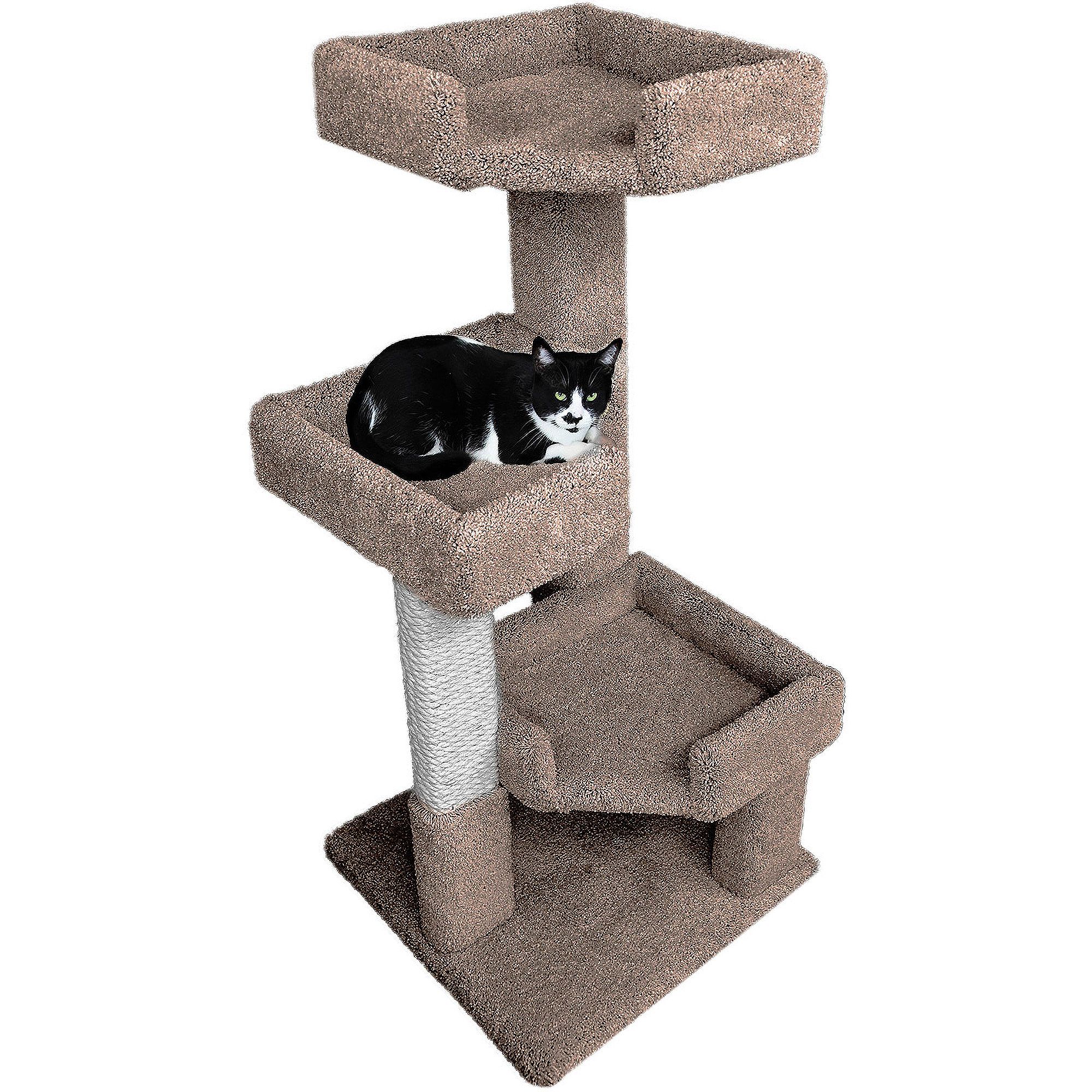 New Cat Condos 3 Level Brown Solid Wood Triple Kitty Pad, 45" H