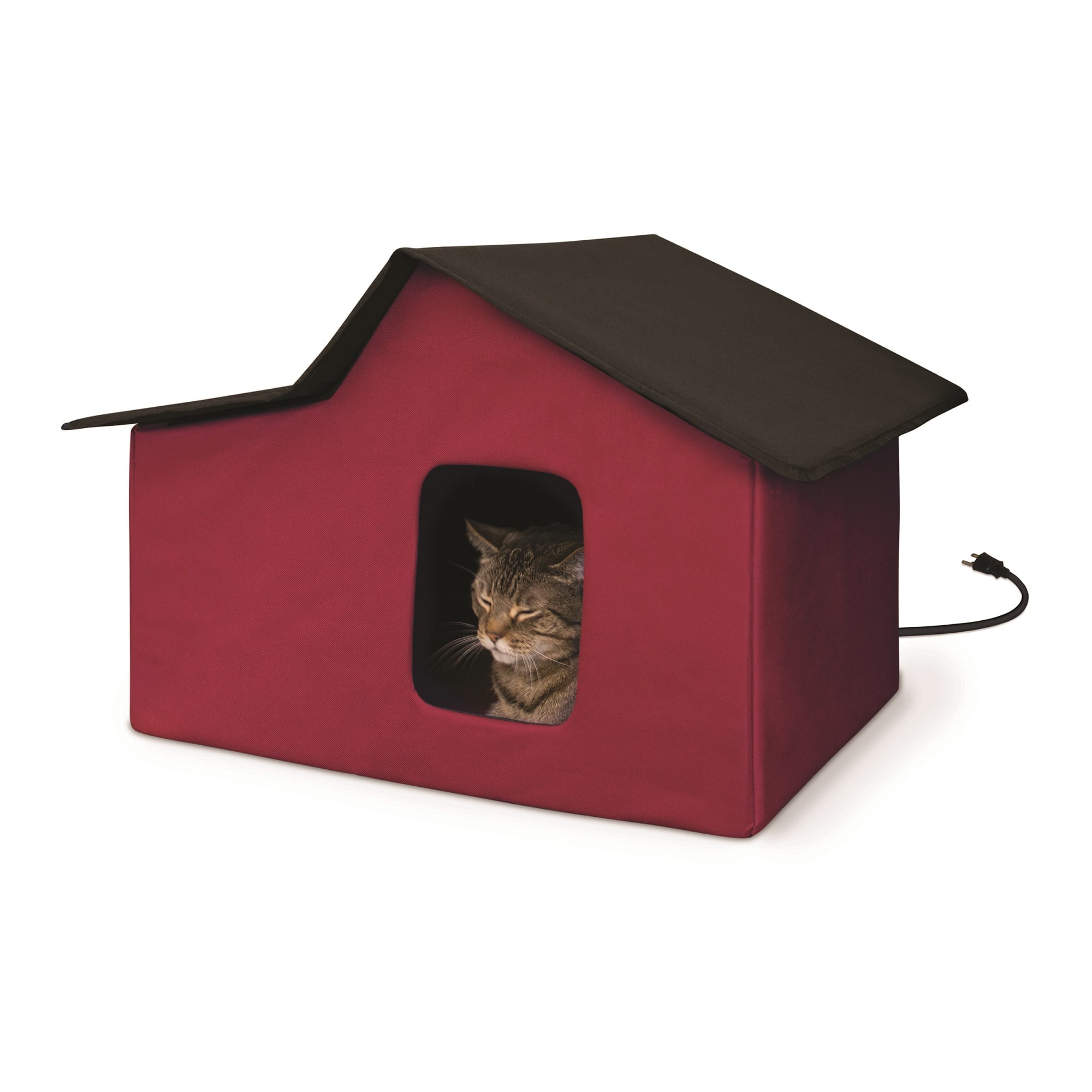 K&H Creative Solutions Red Outdoor Heated Multi Kitty Home Barn, 21.5" L X 26.5" W X 15.5" H, 21.5 IN