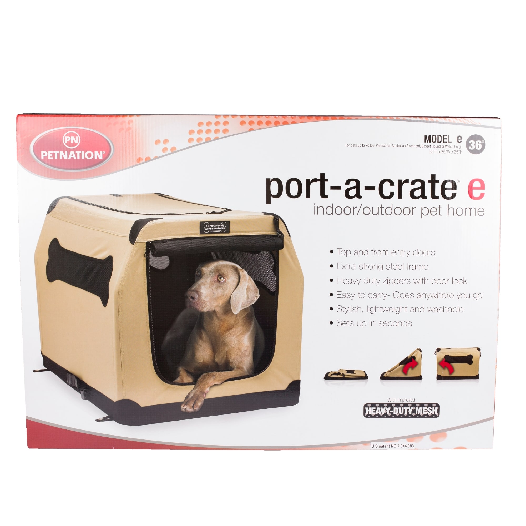 PetNation Port-A-Carte Indoor/Outdoor Home for Dogs, 36" L X 13" W X 27" H, Large, Tan / Black