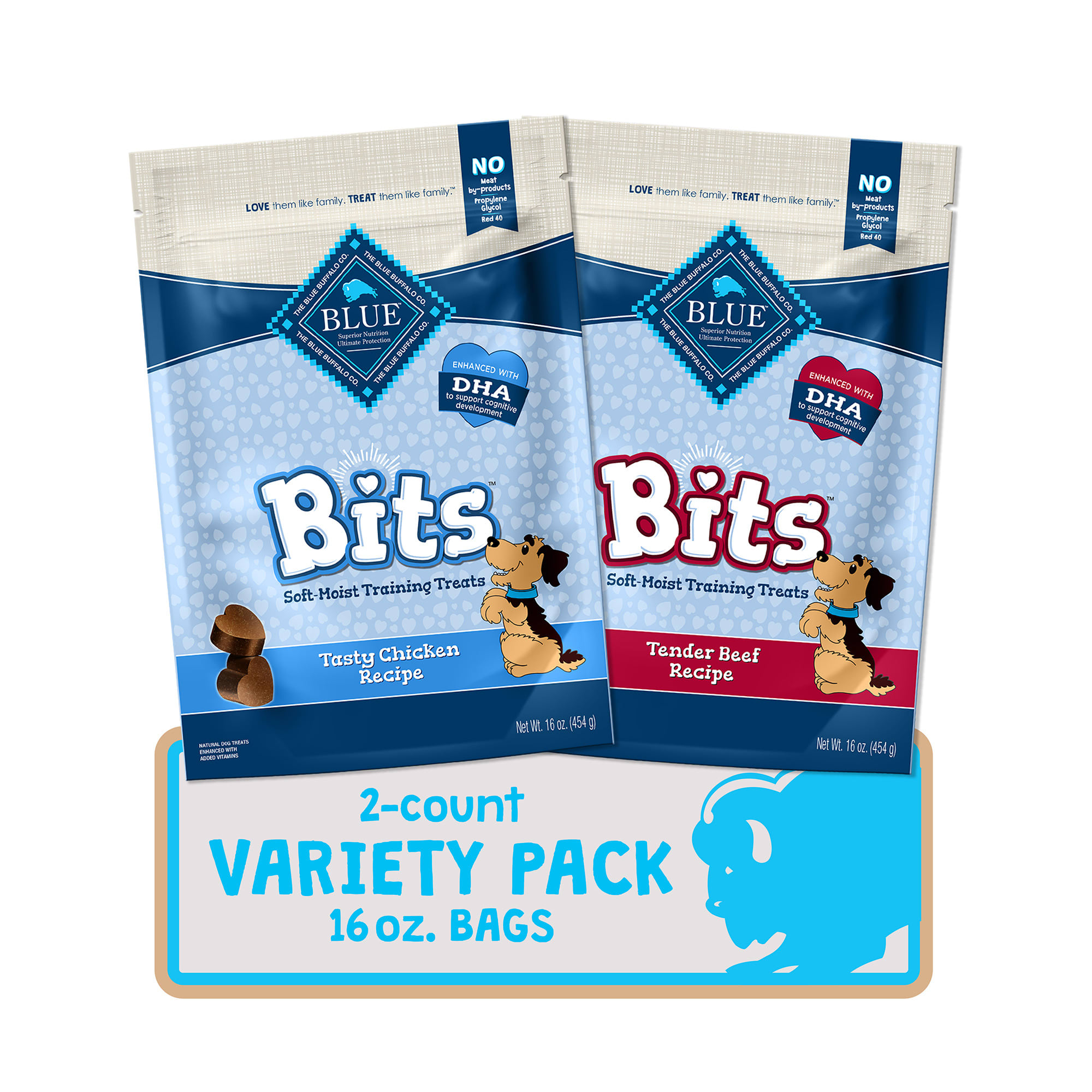 Blue Buffalo Blue Bits Natural Chicken & Beef Recipes Soft-Moist Training Dog Treats Variety Pack
