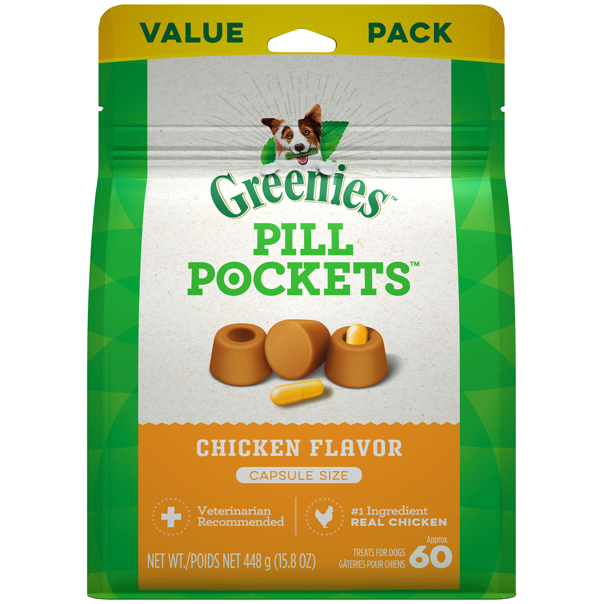 Greenies Pill Pockets Capsule Size Chicken Flavor Dog Treats, 15.8 oz., Count of 120, 120 CT